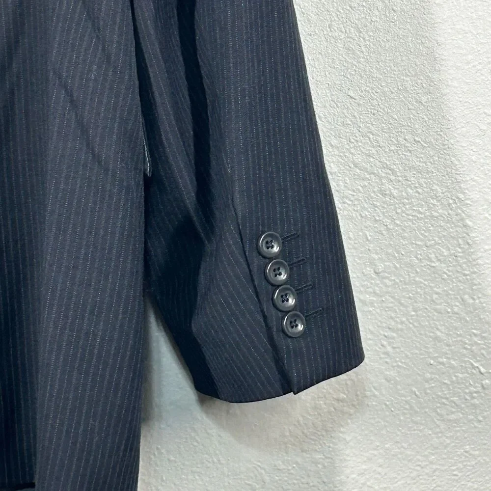 J Ferrar Sport Coat Mens 46 Regular Charcoal Pinstripe 3 Button Wool Tailored